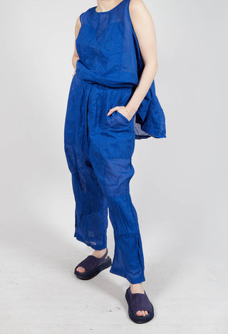 Cotton Drop-Crotch Trousers with Pull String Waist in Royal Paper