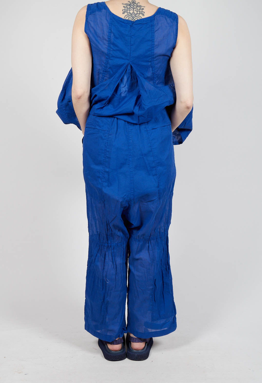 Cotton Drop-Crotch Trousers with Pull String Waist in Royal Paper