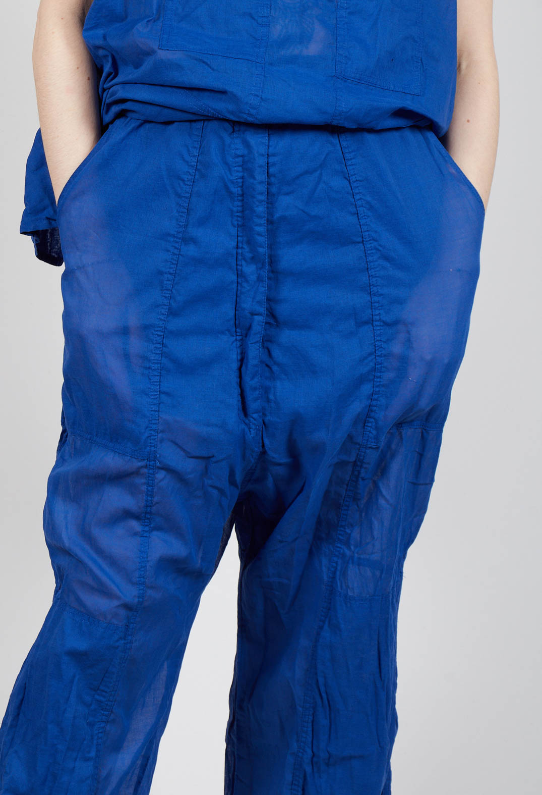 Cotton Drop-Crotch Trousers with Pull String Waist in Royal Paper