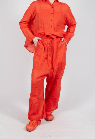 Cotton Drop-Crotch Trousers with Pull String Waist in Mandarine Paper