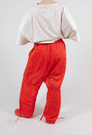 Cotton Drop-Crotch Trousers with Pull String Waist in Mandarine Paper