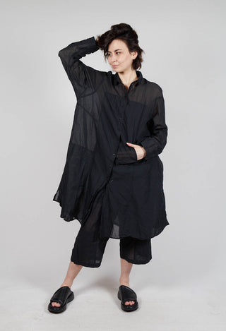 Sheer Crinkled Shirt Dress in Black Paper