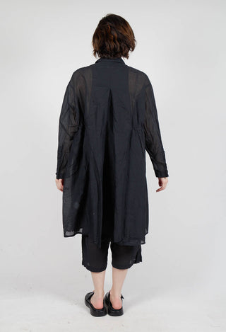 Sheer Crinkled Shirt Dress in Black Paper