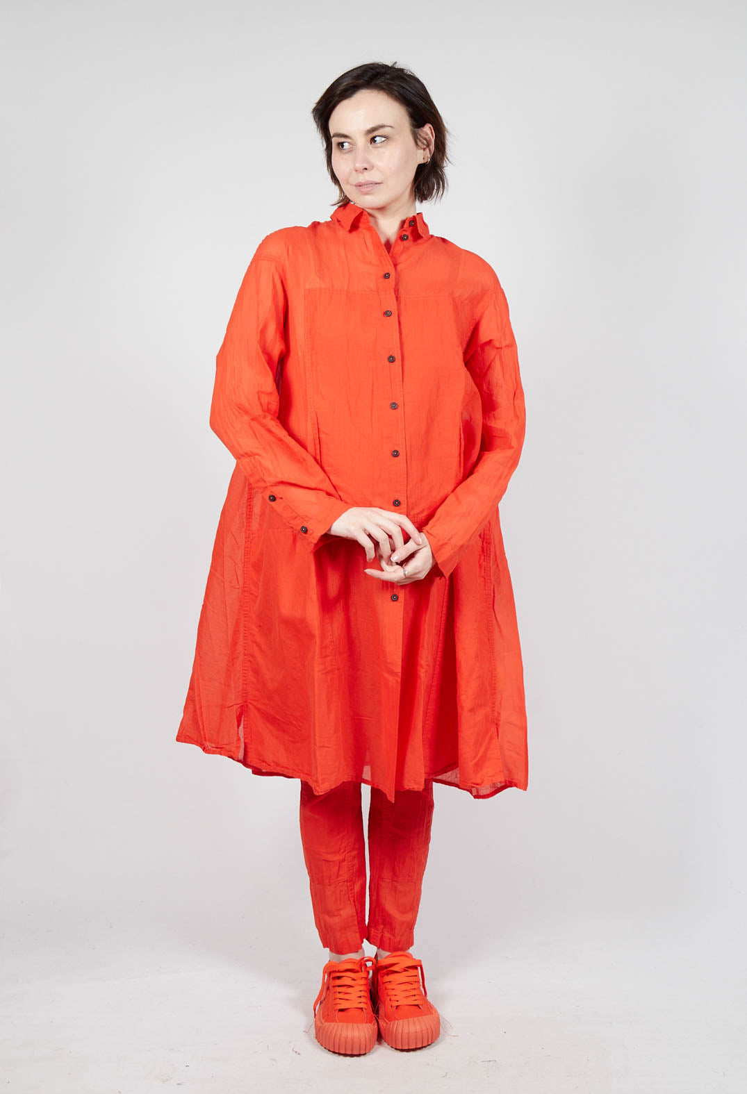 Sheer Crinkled Shirt Dress in Mandarine Paper