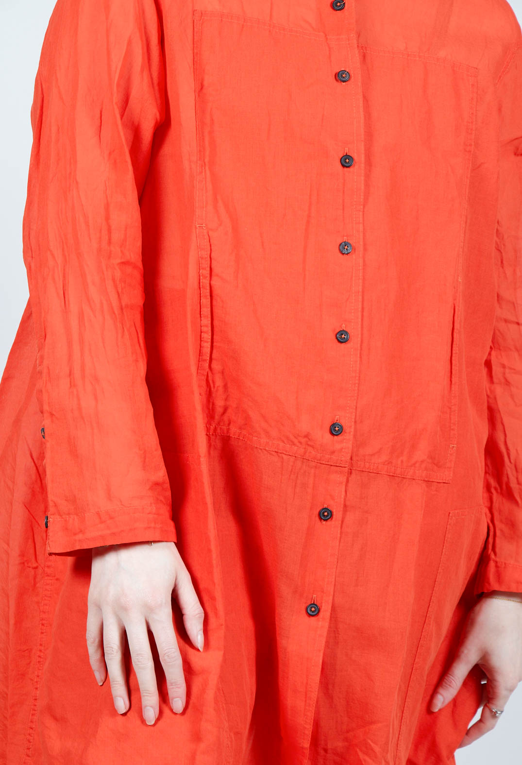 Sheer Crinkled Shirt Dress in Mandarine Paper