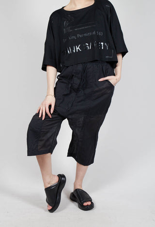 Cropped Sheer Crinkled Trousers in Black Paper