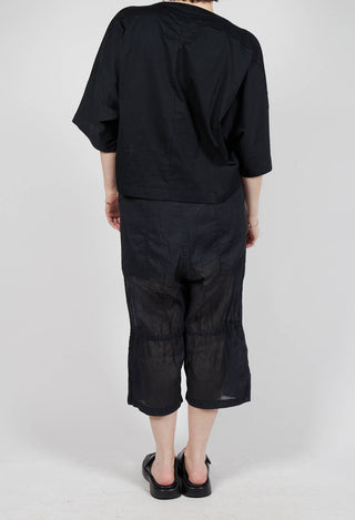 Cropped Sheer Crinkled Trousers in Black Paper