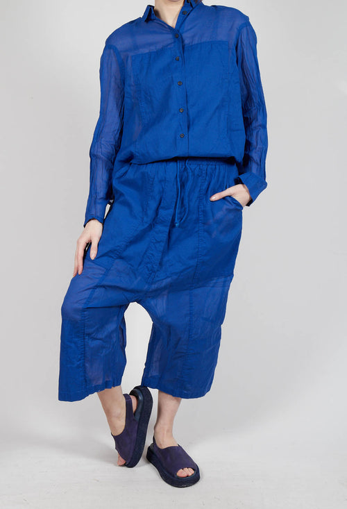 Cropped Sheer Crinkled Trousers in Royal Paper