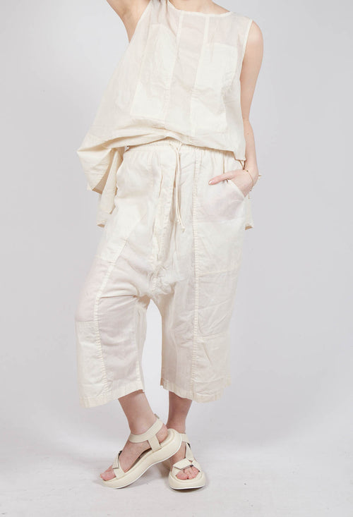 Cropped Sheer Crinkled Trousers in Greige Paper