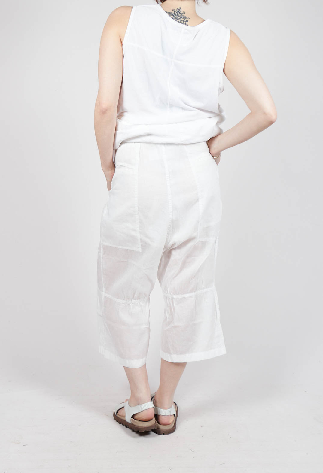 Cropped Sheer Crinkled Trousers in Semi Bleach Paper