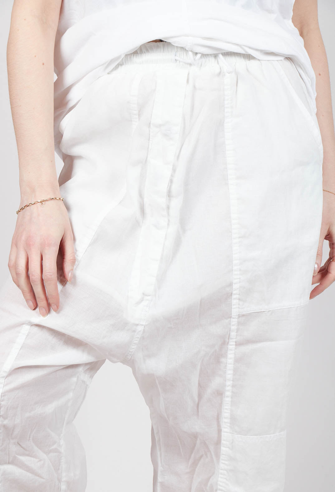 Cropped Sheer Crinkled Trousers in Semi Bleach Paper