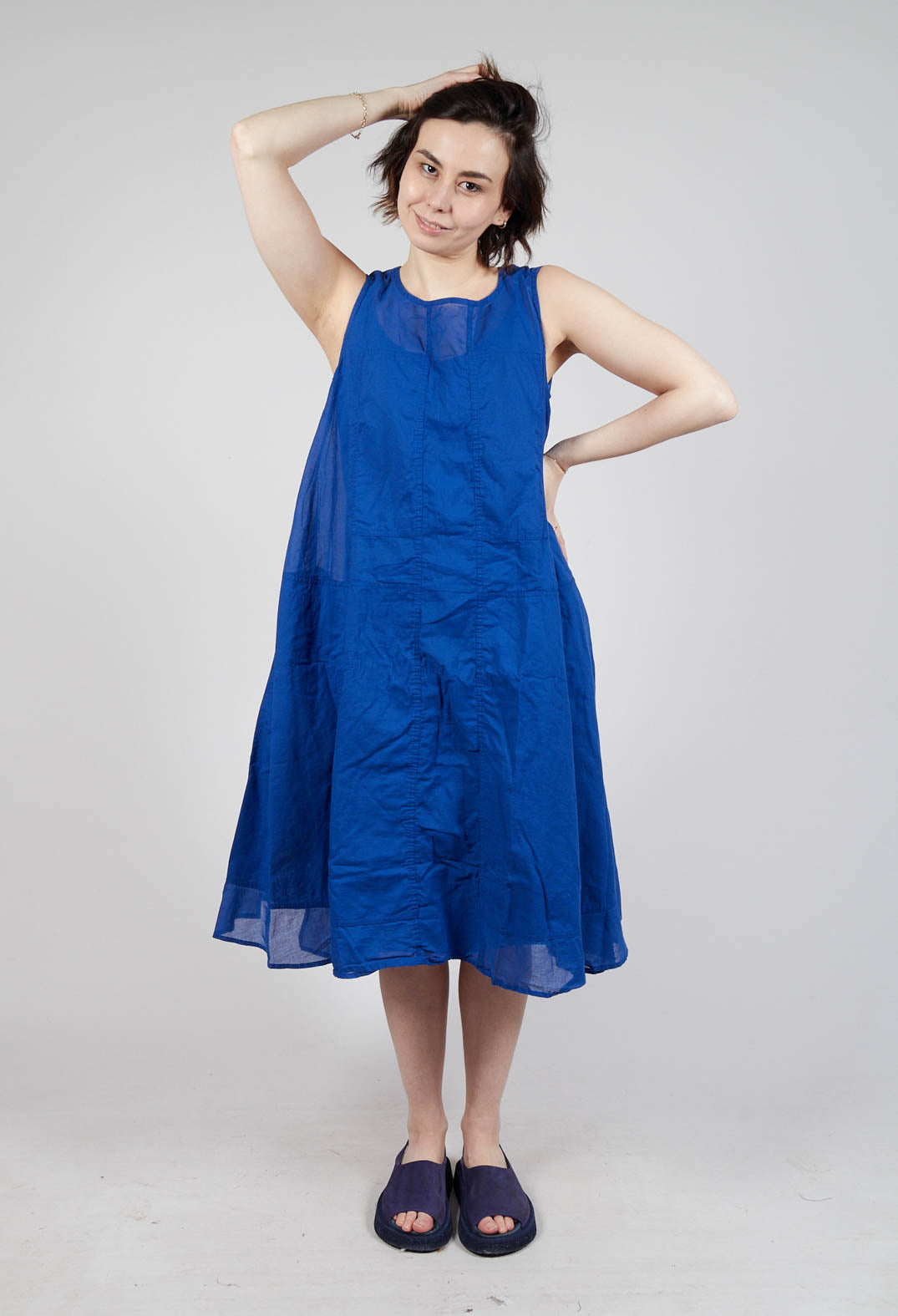 Sheer Boat Neckline Dress in Royal Paper