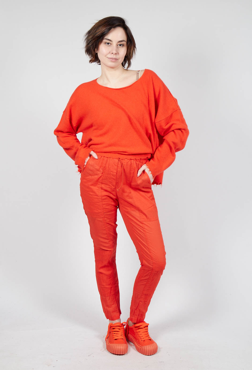 Sheer Skinny Leg Trousers in Mandarine Paper