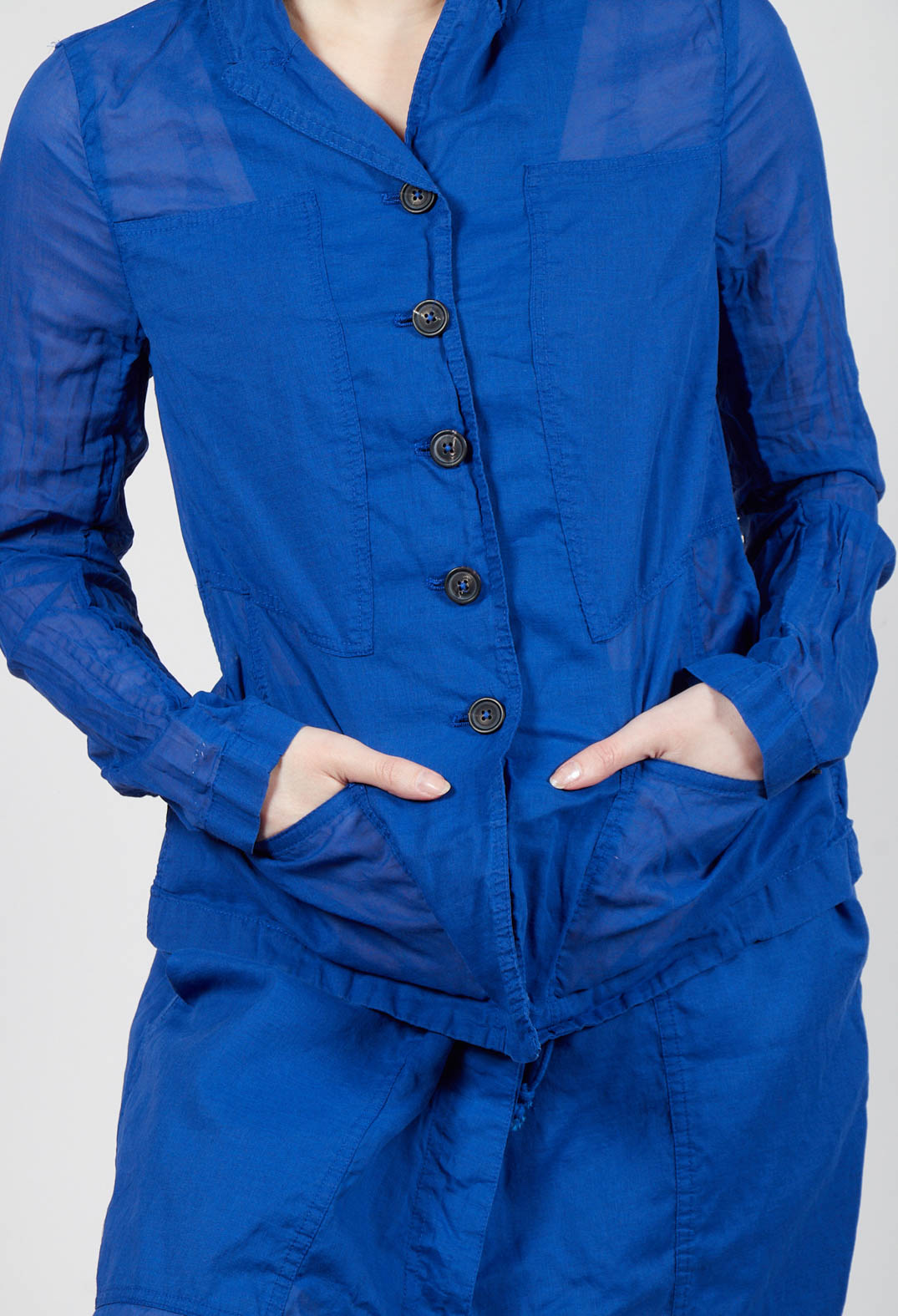 Button Fastening Jacket with Elasticated Back Detail in Royal Paper