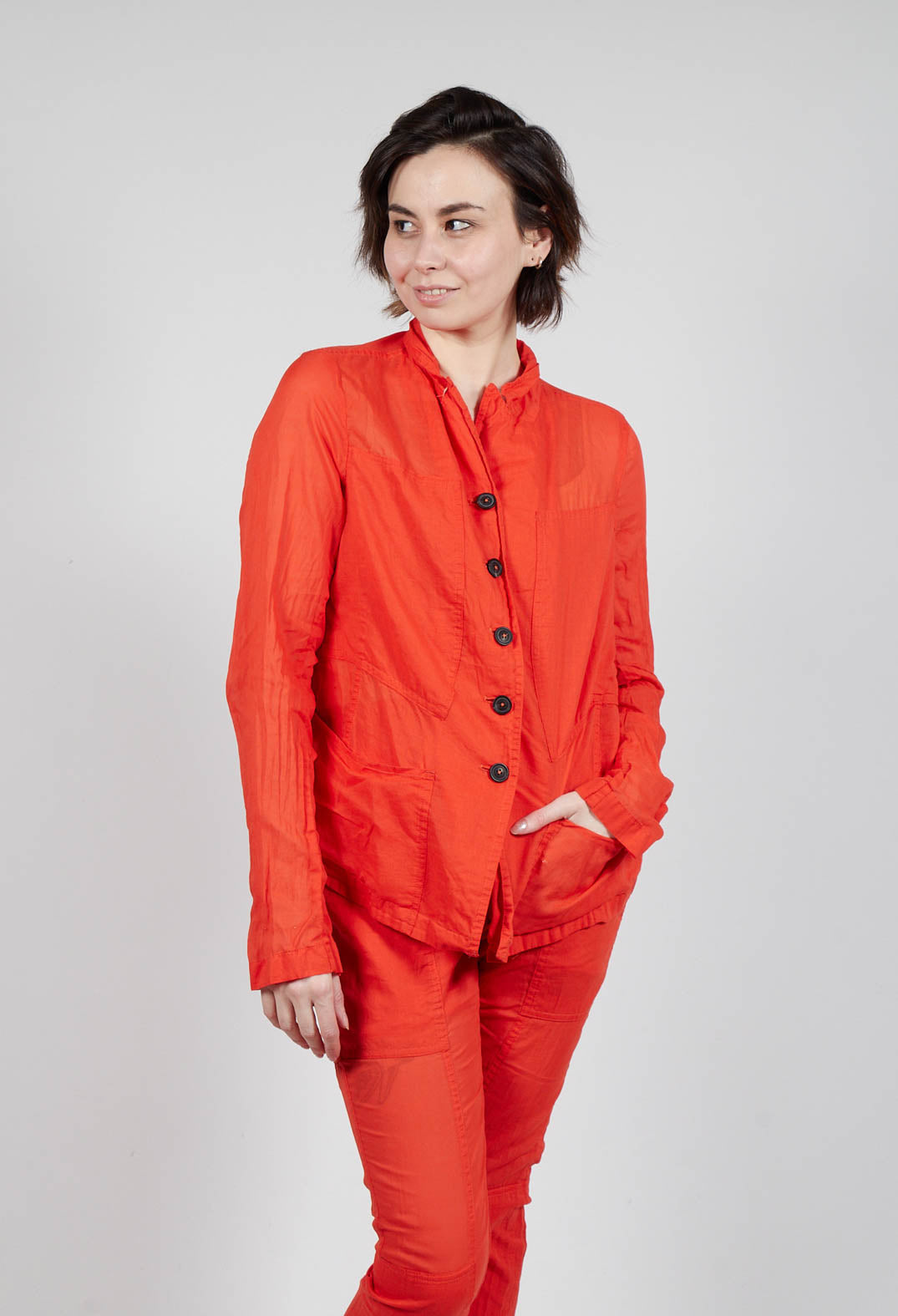 Button Fastening Jacket with Elasticated Back Detail in Mandarine Paper