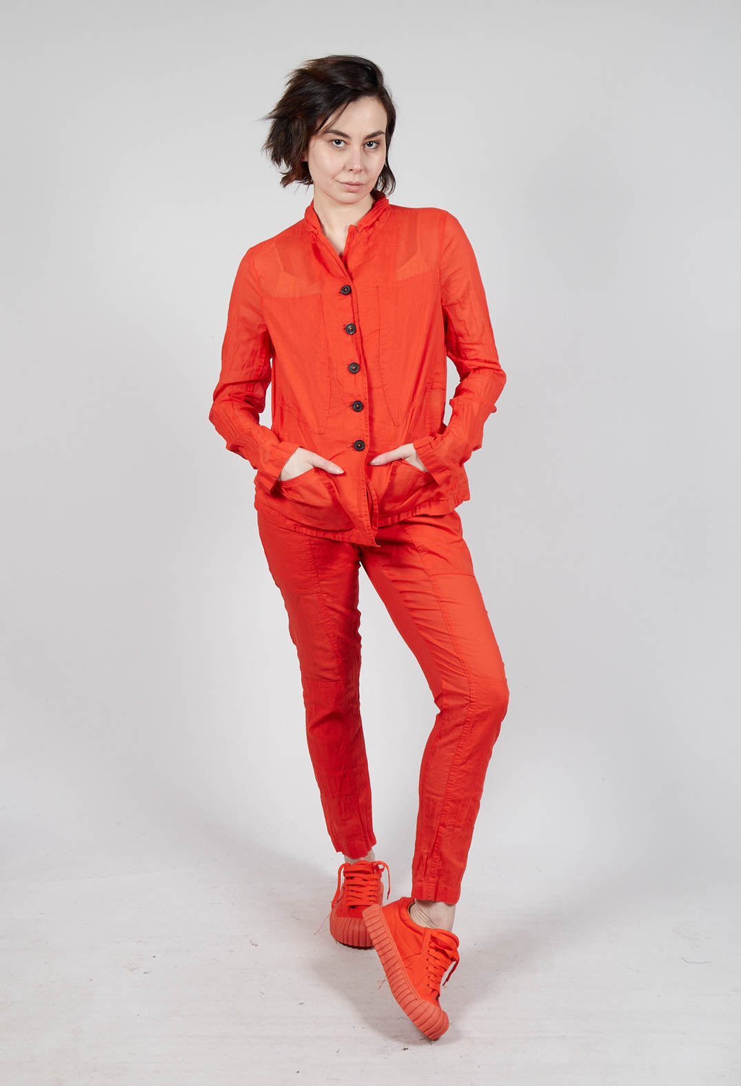 Button Fastening Jacket with Elasticated Back Detail in Mandarine Paper