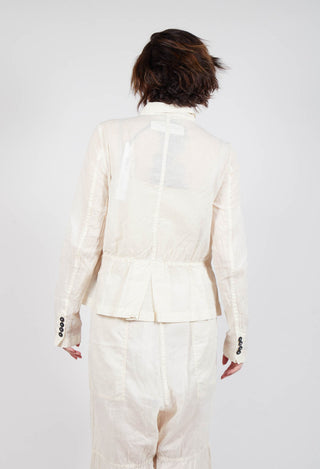 Button Fastening Jacket with Elasticated Back Detail in Greige Paper