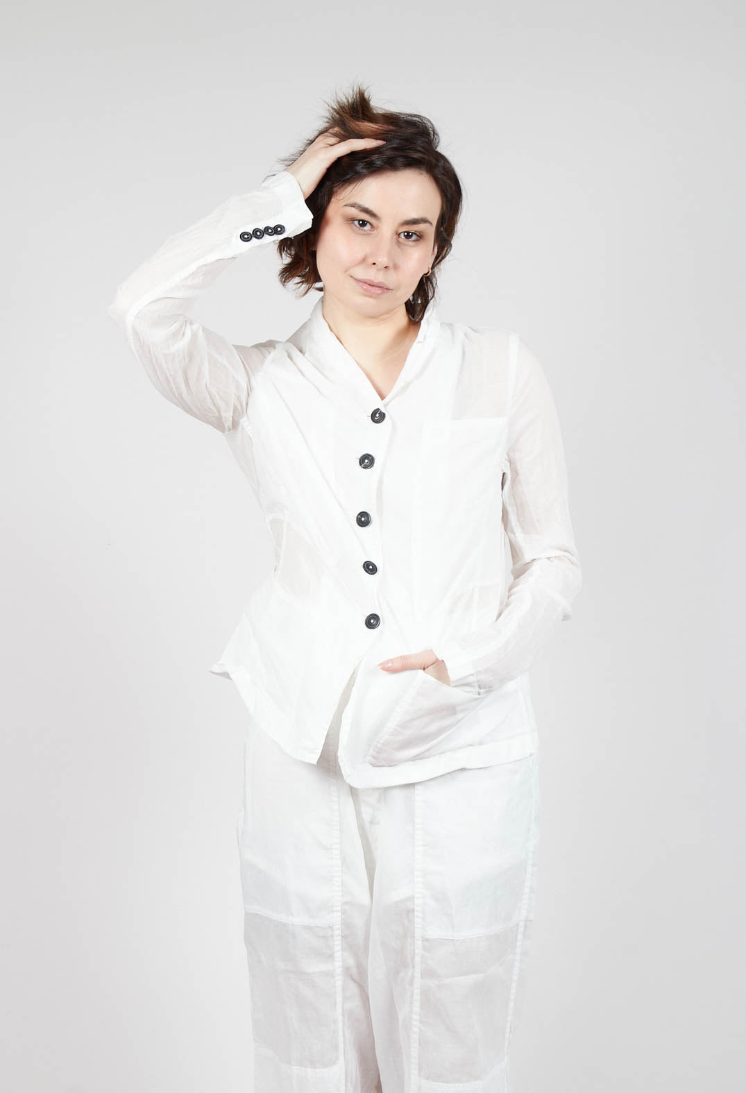 Button Fastening Jacket with Elasticated Back Detail in Semi Bleach Paper