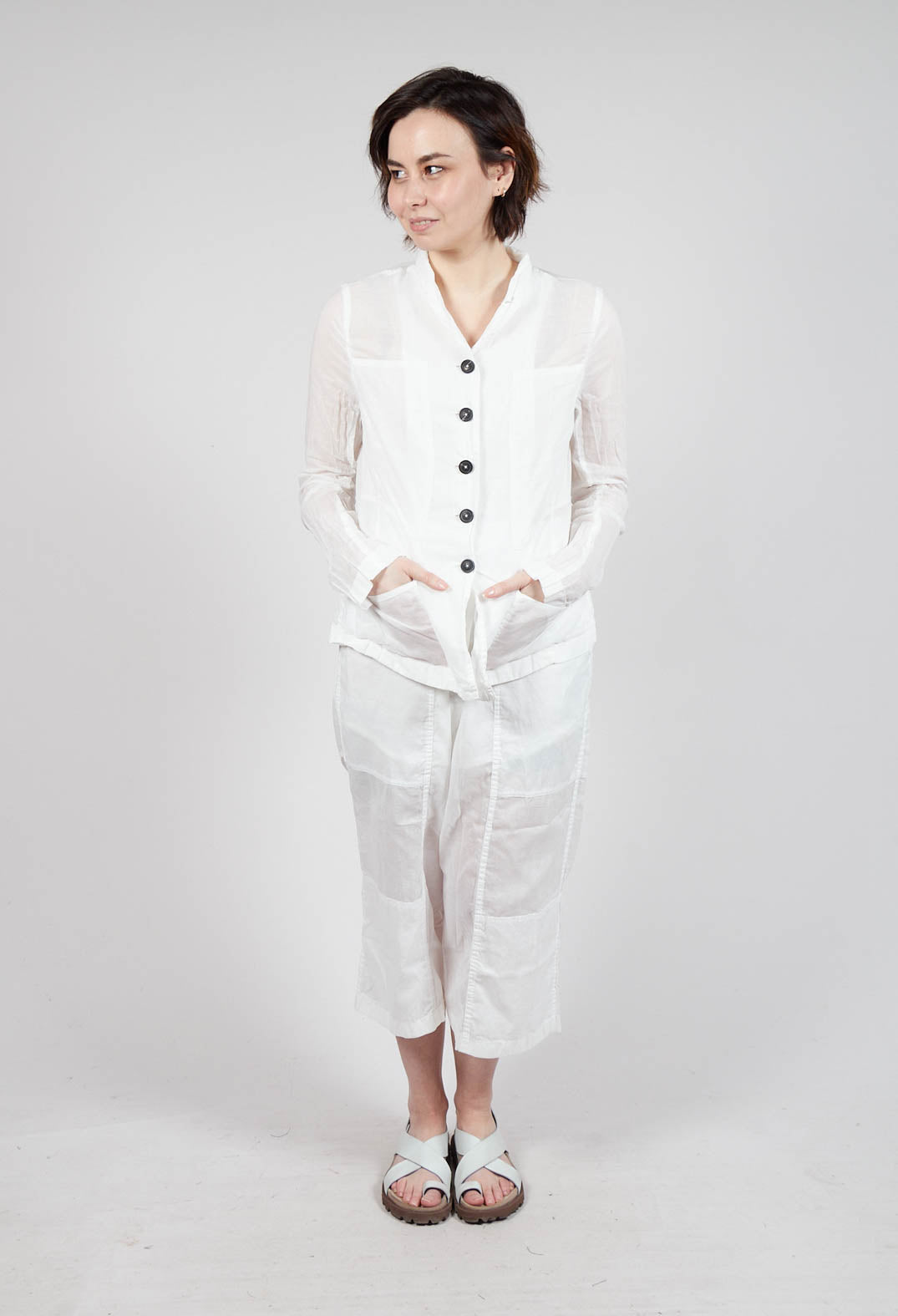 Button Fastening Jacket with Elasticated Back Detail in Semi Bleach Paper