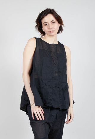 Sheer Boat Neckline Vest with Contrasting Panels in Black Paper