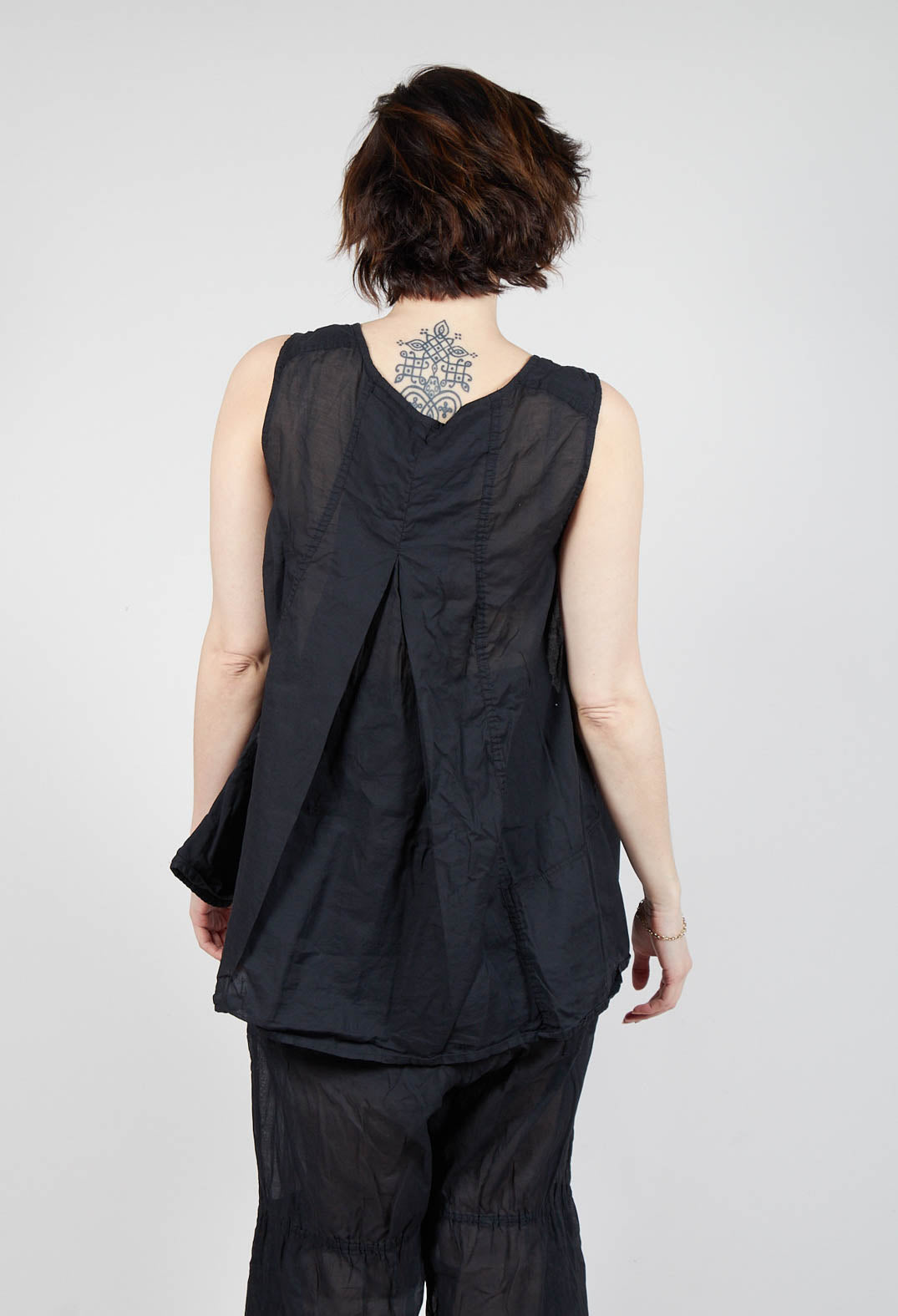 Sheer Boat Neckline Vest with Contrasting Panels in Black Paper