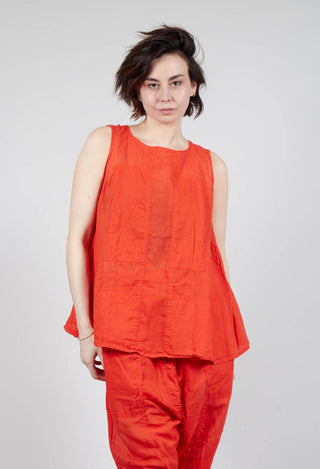 Sheer Boat Neckline Vest with Contrasting Panels in Mandarine Paper