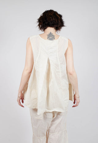 Sheer Boat Neckline Vest with Contrasting Panels in Greige Paper