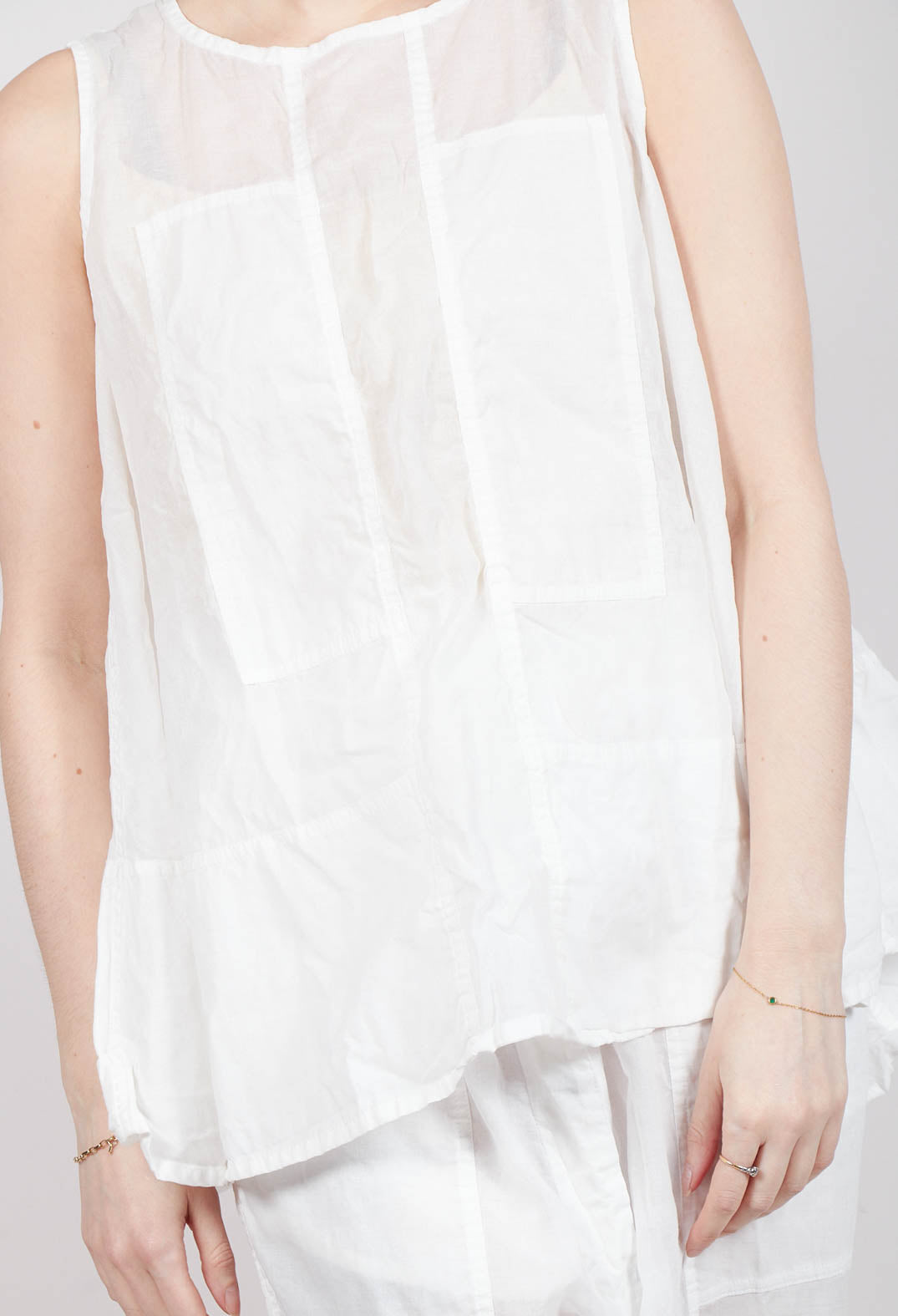 Sheer Boat Neckline Vest with Contrasting Panels in Semi Bleach Paper