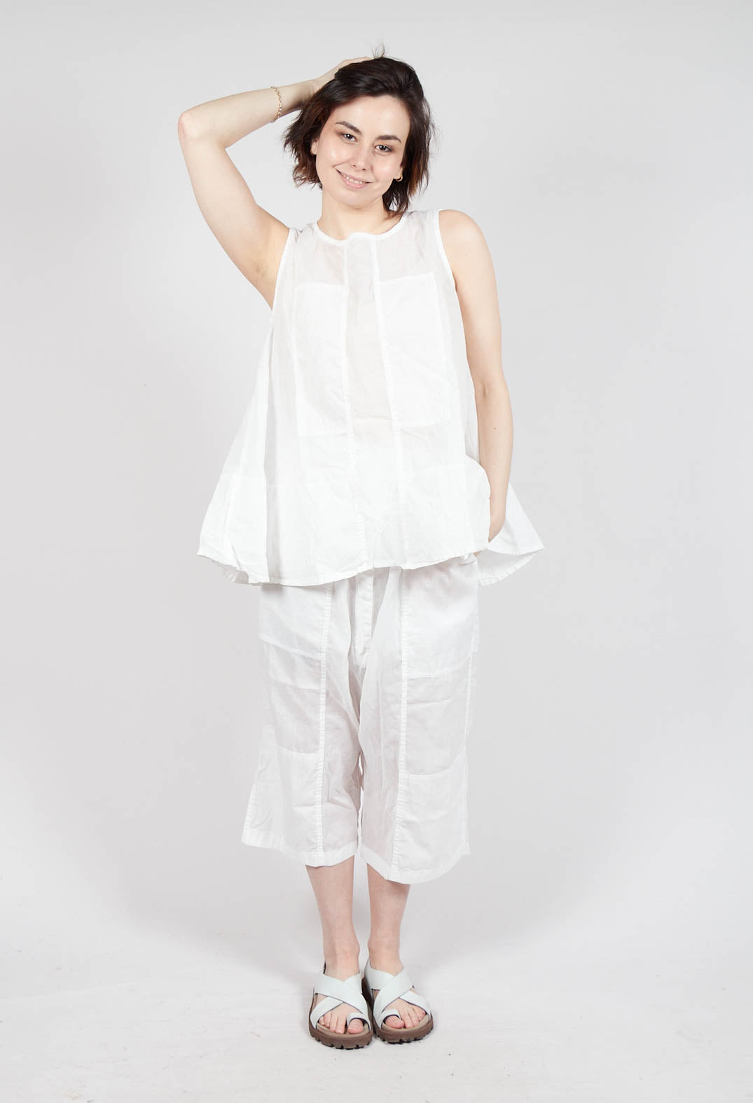 Sheer Boat Neckline Vest with Contrasting Panels in Semi Bleach Paper