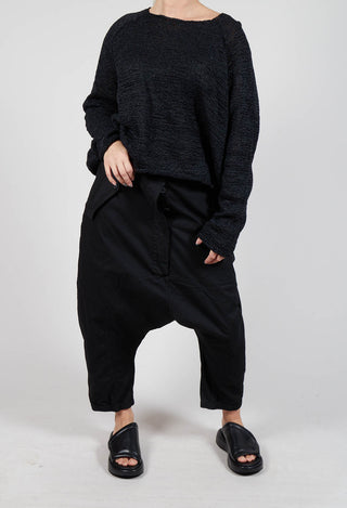 Drop-Crotch Cotton Trousers with Belt Loops in Black