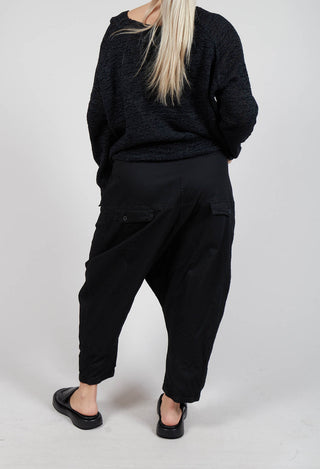 Drop-Crotch Cotton Trousers with Belt Loops in Black