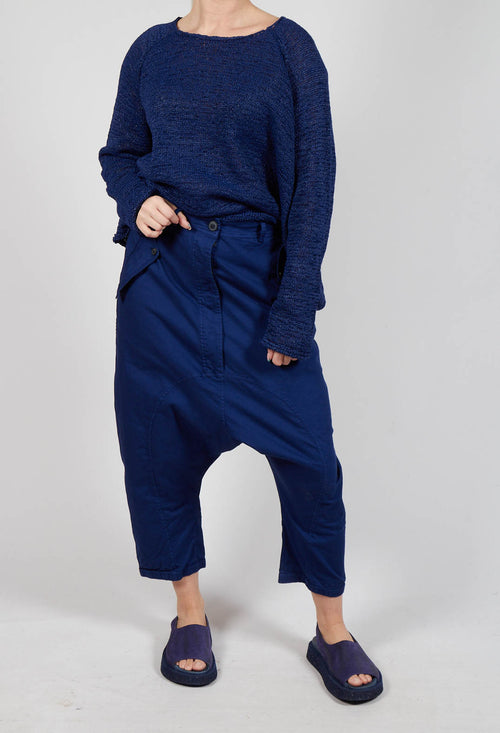 Drop-Crotch Cotton Trousers with Belt Loops in Ocean