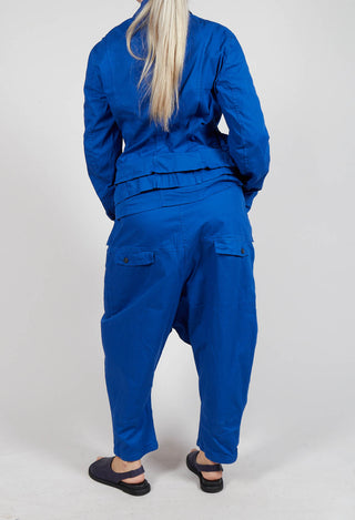 Drop-Crotch Cotton Trousers with Belt Loops in Royal