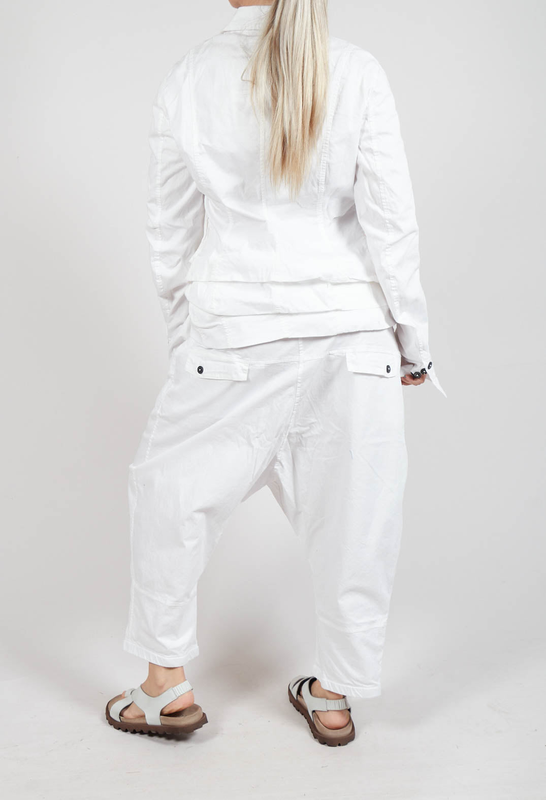 Drop-Crotch Cotton Trousers with Belt Loops in Semi Bleach