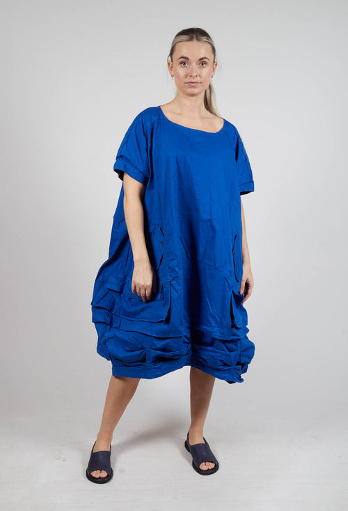 Balloon-Shaped Midi Dress with Folded Fabric Detailing in Royal