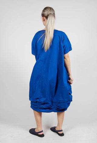 Balloon-Shaped Midi Dress with Folded Fabric Detailing in Royal