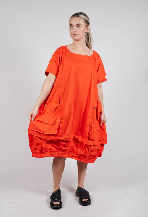 Balloon-Shaped Midi Dress with Folded Fabric Detailing in Mandarine