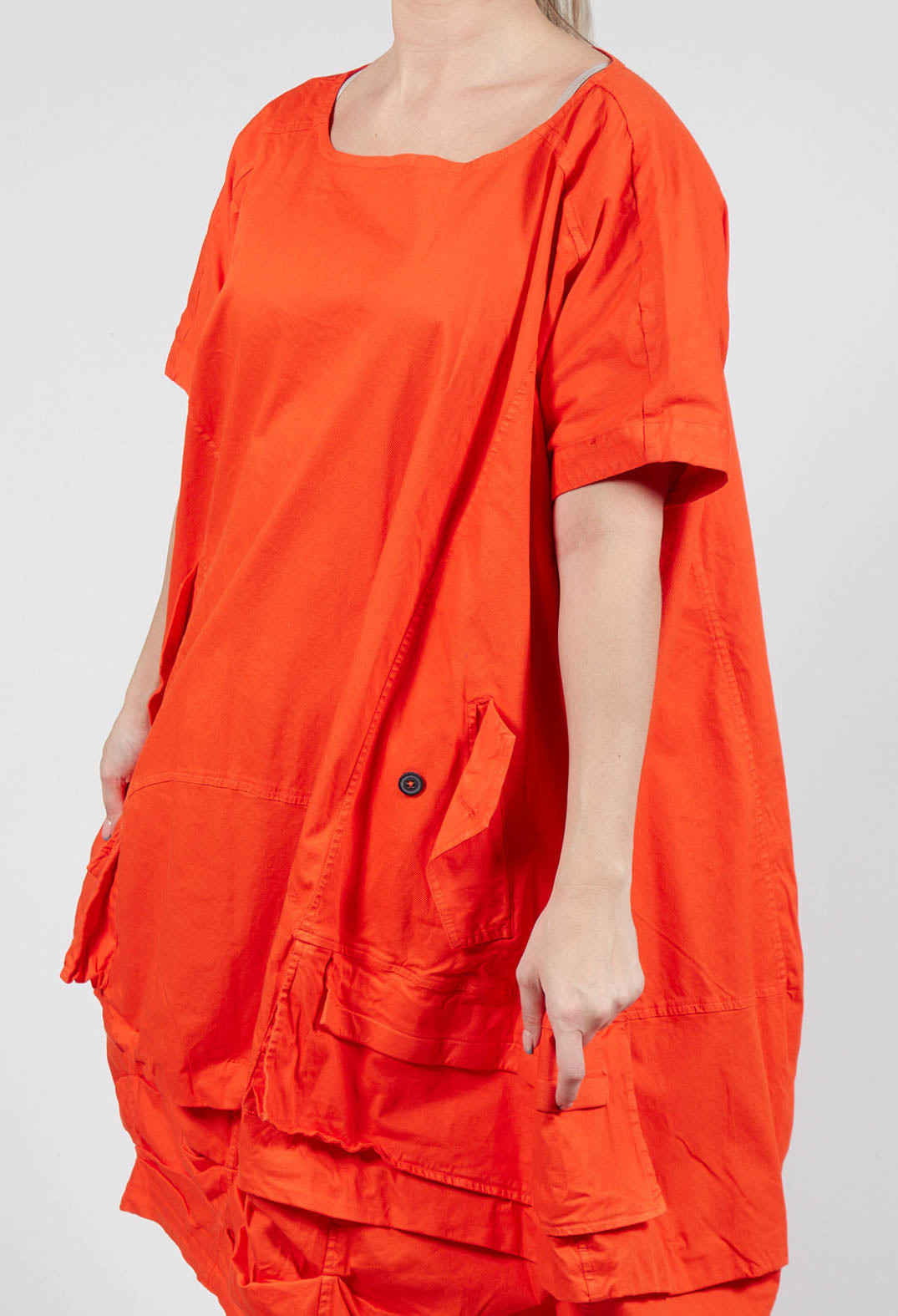 Balloon-Shaped Midi Dress with Folded Fabric Detailing in Mandarine