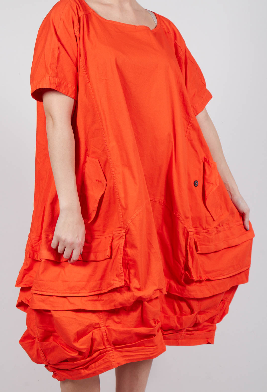 Balloon-Shaped Midi Dress with Folded Fabric Detailing in Mandarine