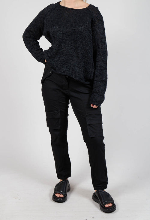 Straight-Leg Trousers with Cargo Pockets in Black