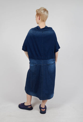 Denim Dress with Overlapping Pleat Detail in Stonewash