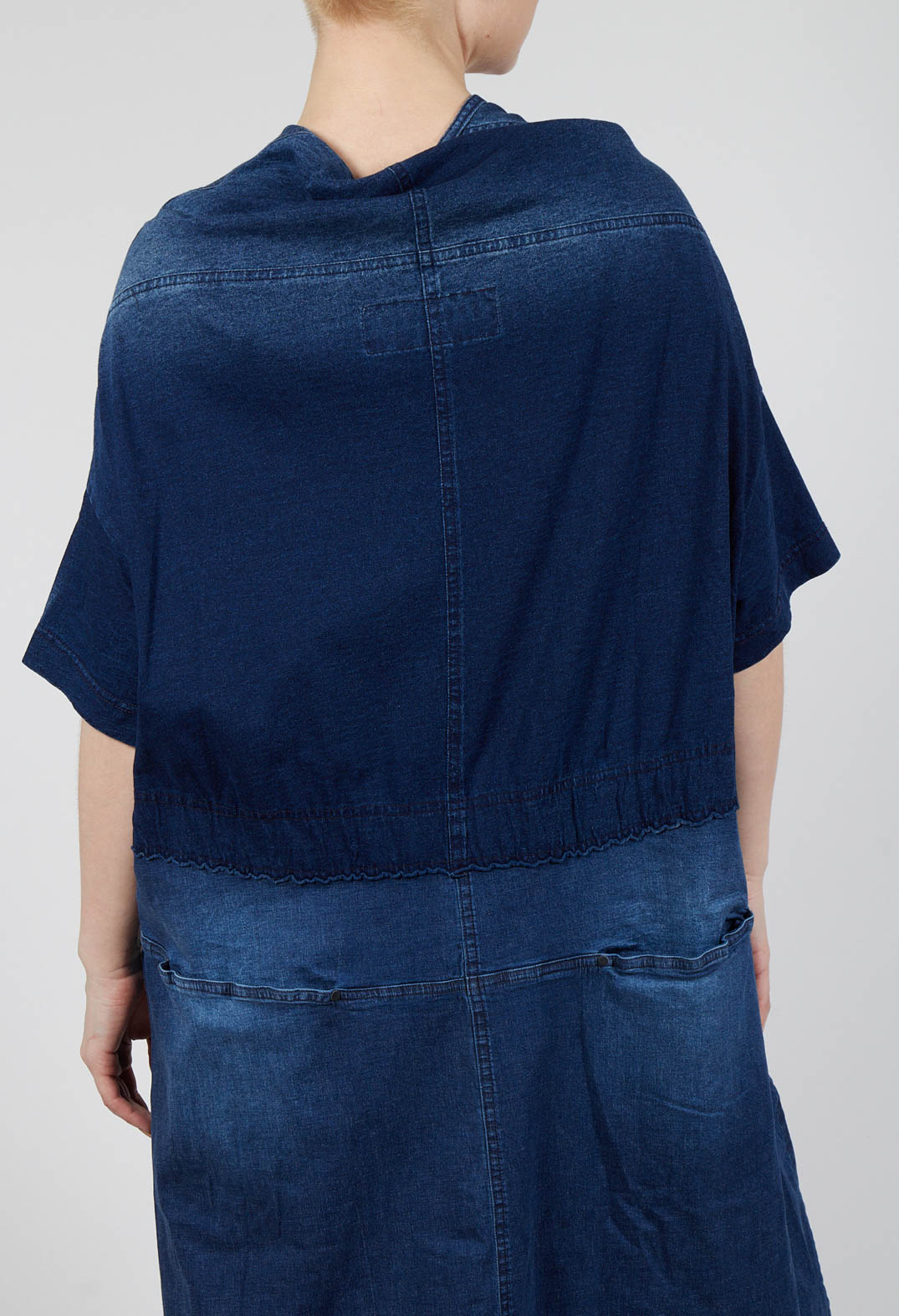 Denim Dress with Overlapping Pleat Detail in Stonewash