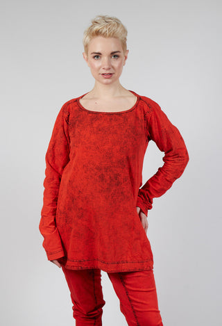 Long-Sleeve Top with Contrast Stitching in Mandarine Dye