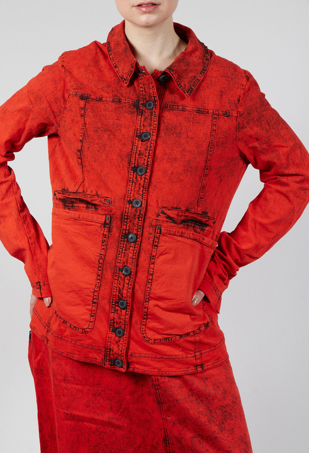 Tailored Denim Jacket with Contrast Stitching in Mandarine Dye