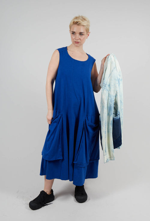 Draped Sleeveless Dress with Back Pleats in Royal