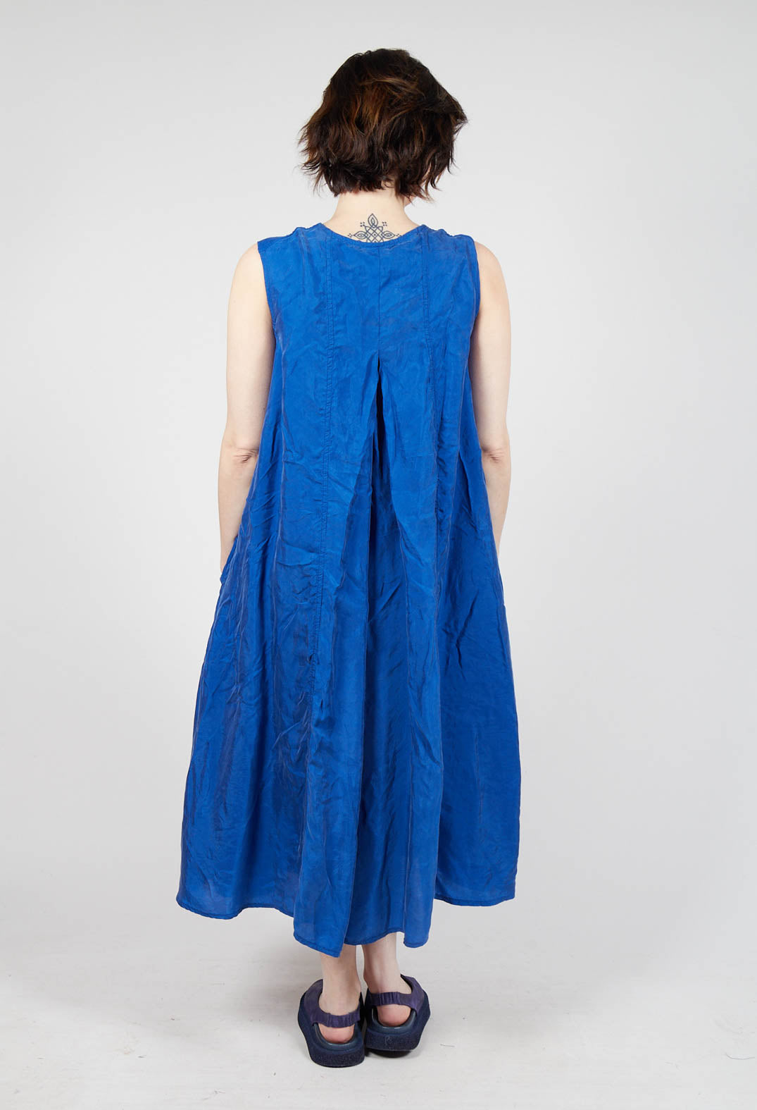 Draped Sleeveless Dress with Back Pleats in Royal