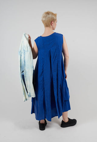 Draped Sleeveless Dress with Back Pleats in Royal