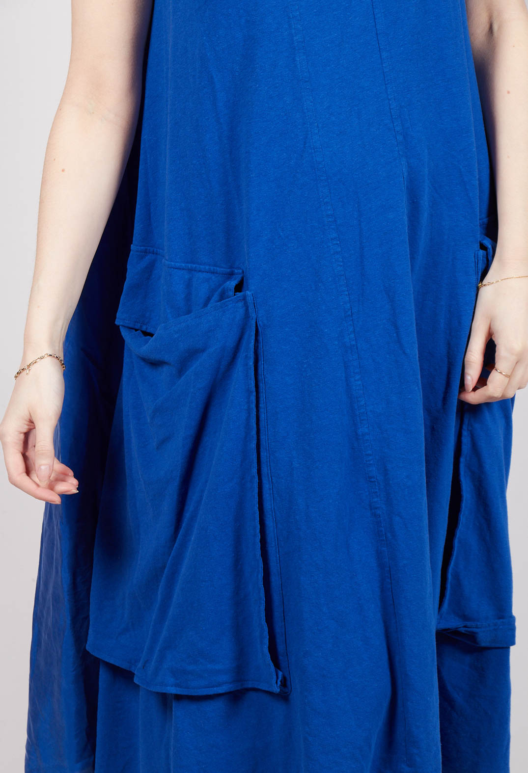 Draped Sleeveless Dress with Back Pleats in Royal