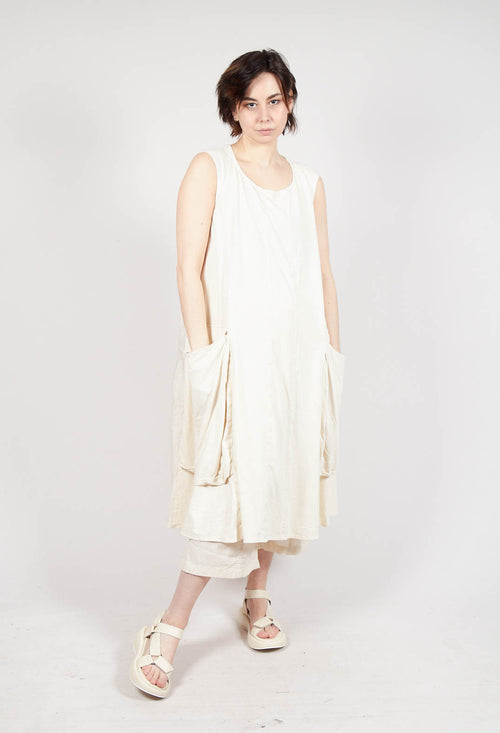 Draped Sleeveless Dress with Back Pleats in Greige