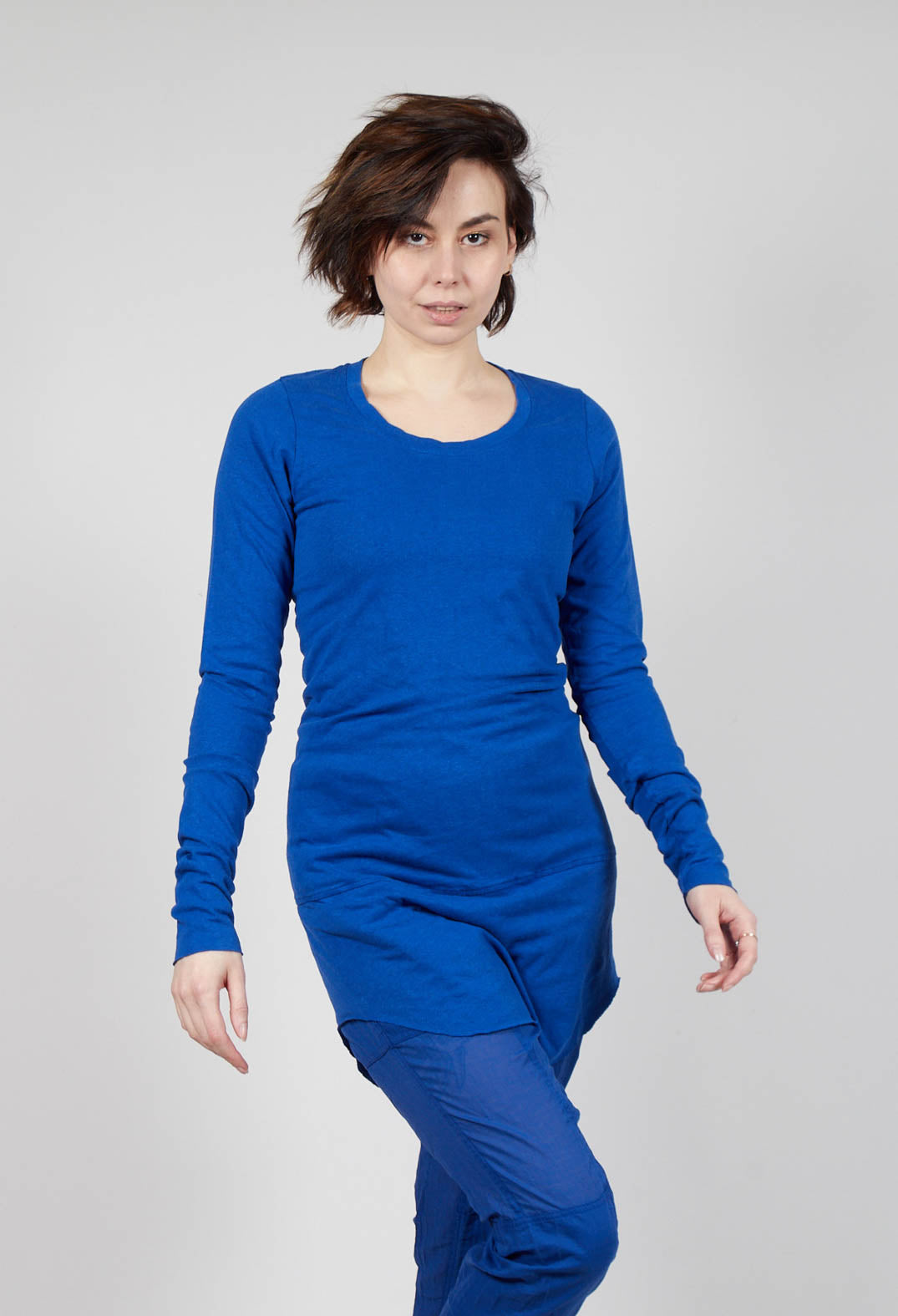 Longline Top with Rounded Hem in Royal